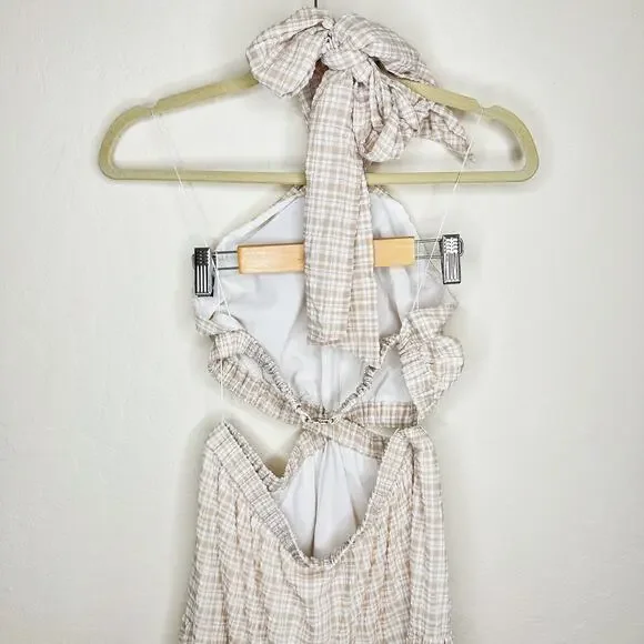 NWT Significant Other Clementine Cutout Gingham Plaid Maxi Dress Almond Chalk 8 - Picture 10 of 15